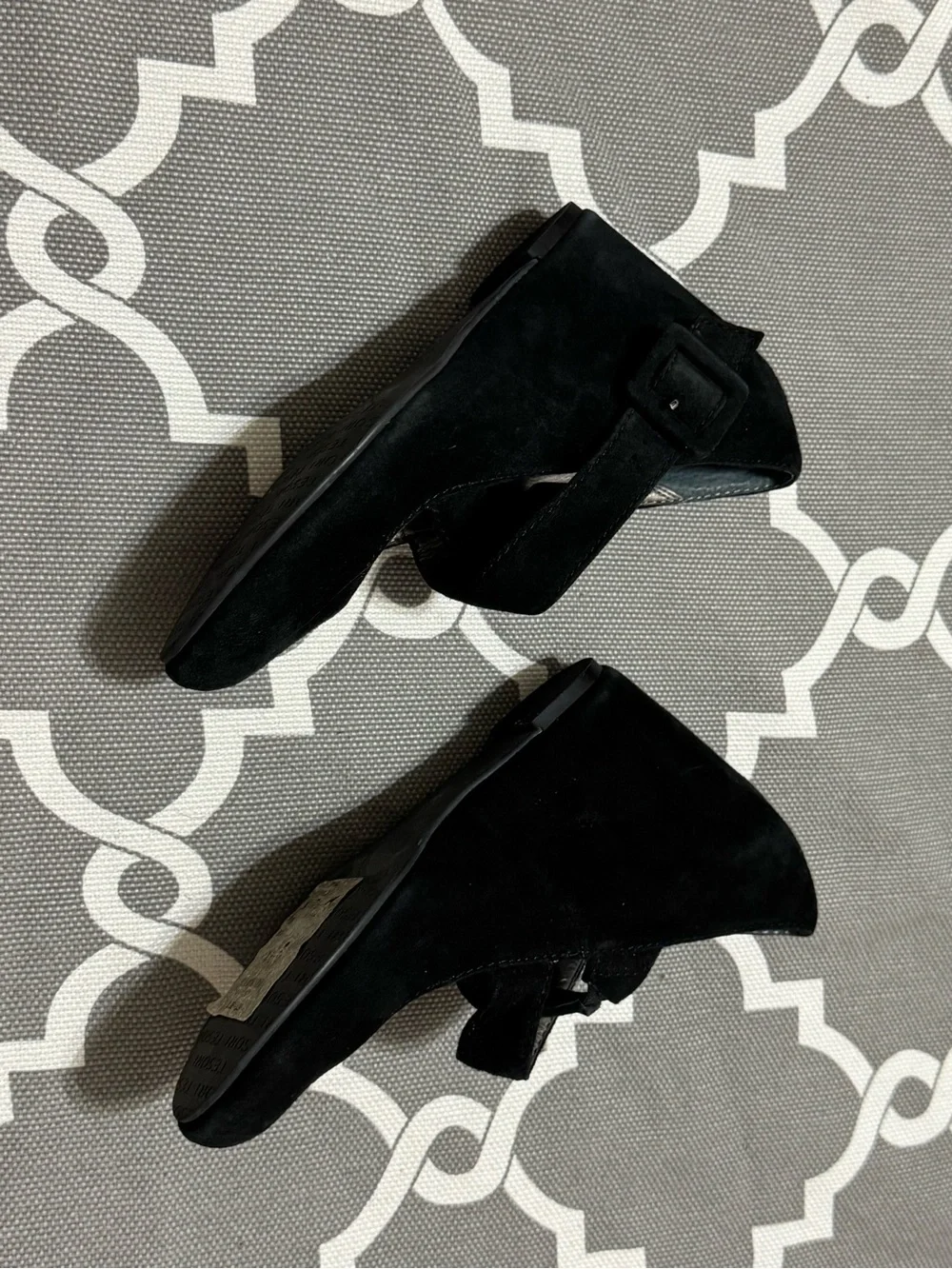 Tesori Black Suede Wedge Mary Jane Heels